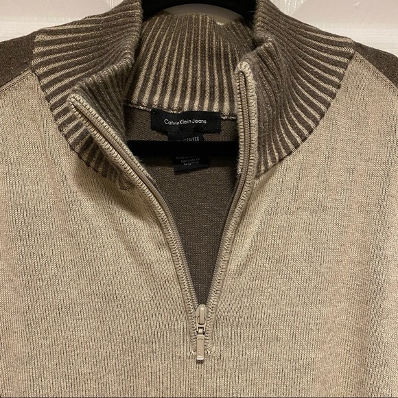 Calvin Klein Men’s Size XXL 1/4 Zip Pull Over Sweater Tan Brown Preppy Academia - Picture 3 of 6